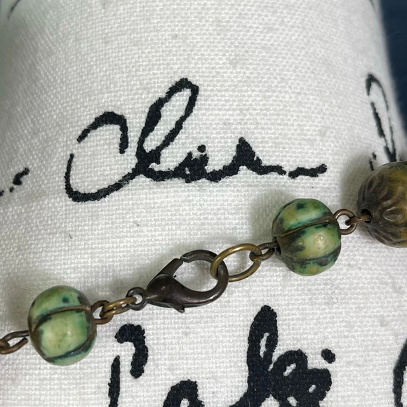 Necklace Amber Orange Circle Pendant Bead Gold Tone Necklace - Picture 5 of 7